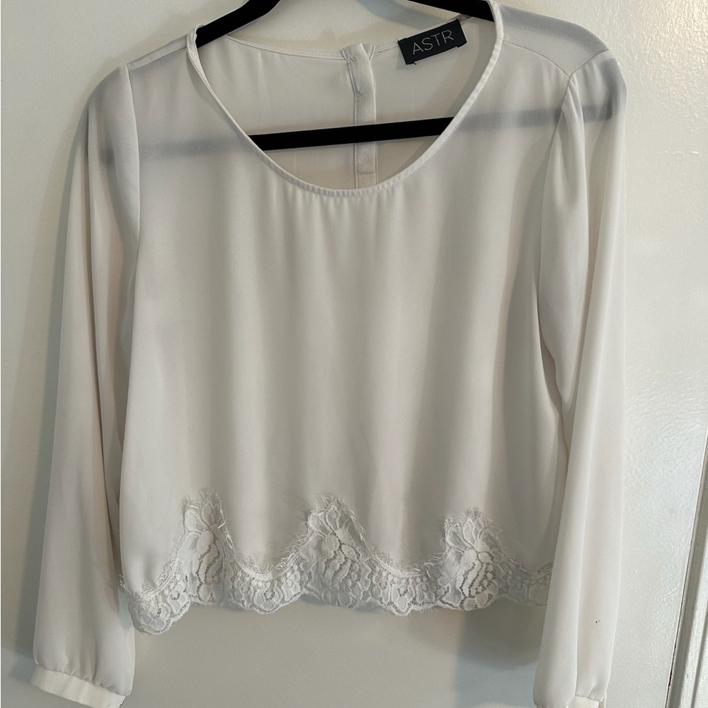 ASTR Ivory Lace Hem Blouse